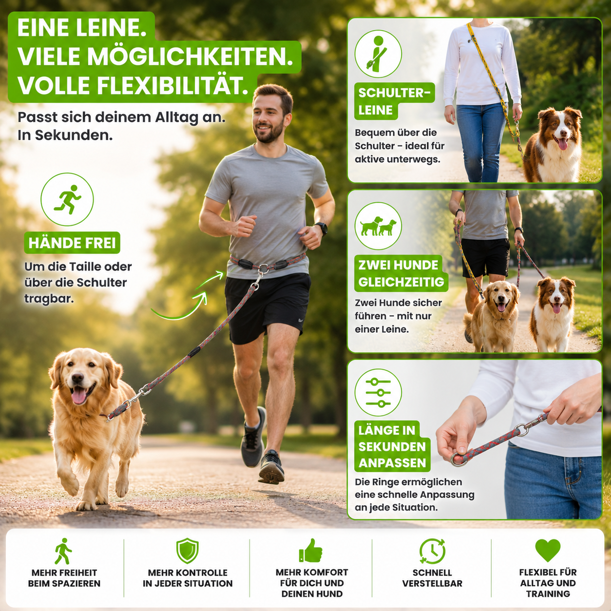 Reflektierende Hundeleine mit Trainingsfunktion