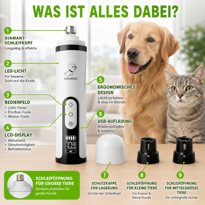 Leiser LED-Krallenschleifer für Hunde & Katzen mit LCD-Display & USB-Aufladung