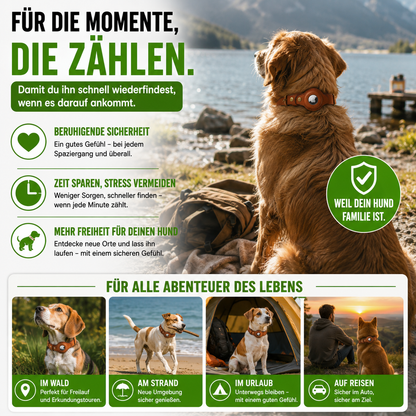 Echtes Lederhalsband mit Airtag-Halter für Hunde