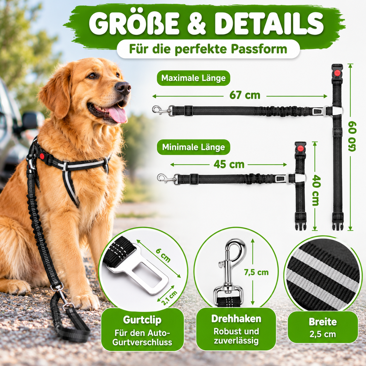 Reflektierendes 2-in-1 Hundegeschirr für Auto & Spaziergang