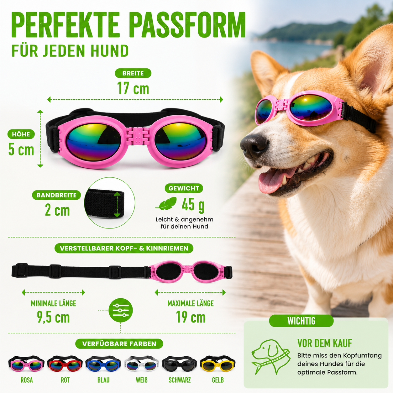 Faltbare Hundesonnenbrille mit UV-Schutz