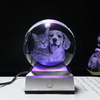 Personalisierte Kristallkugel mit Haustierfoto & LED-Sockel