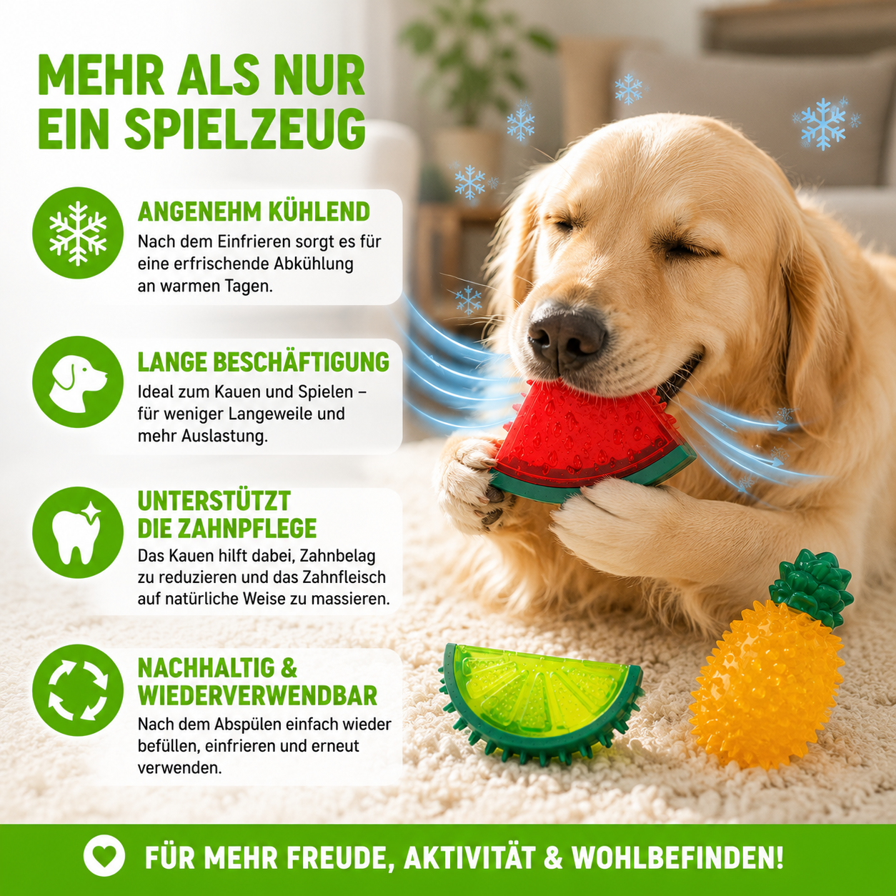 Gefrierbares Hundespielzeug im Frucht-Design