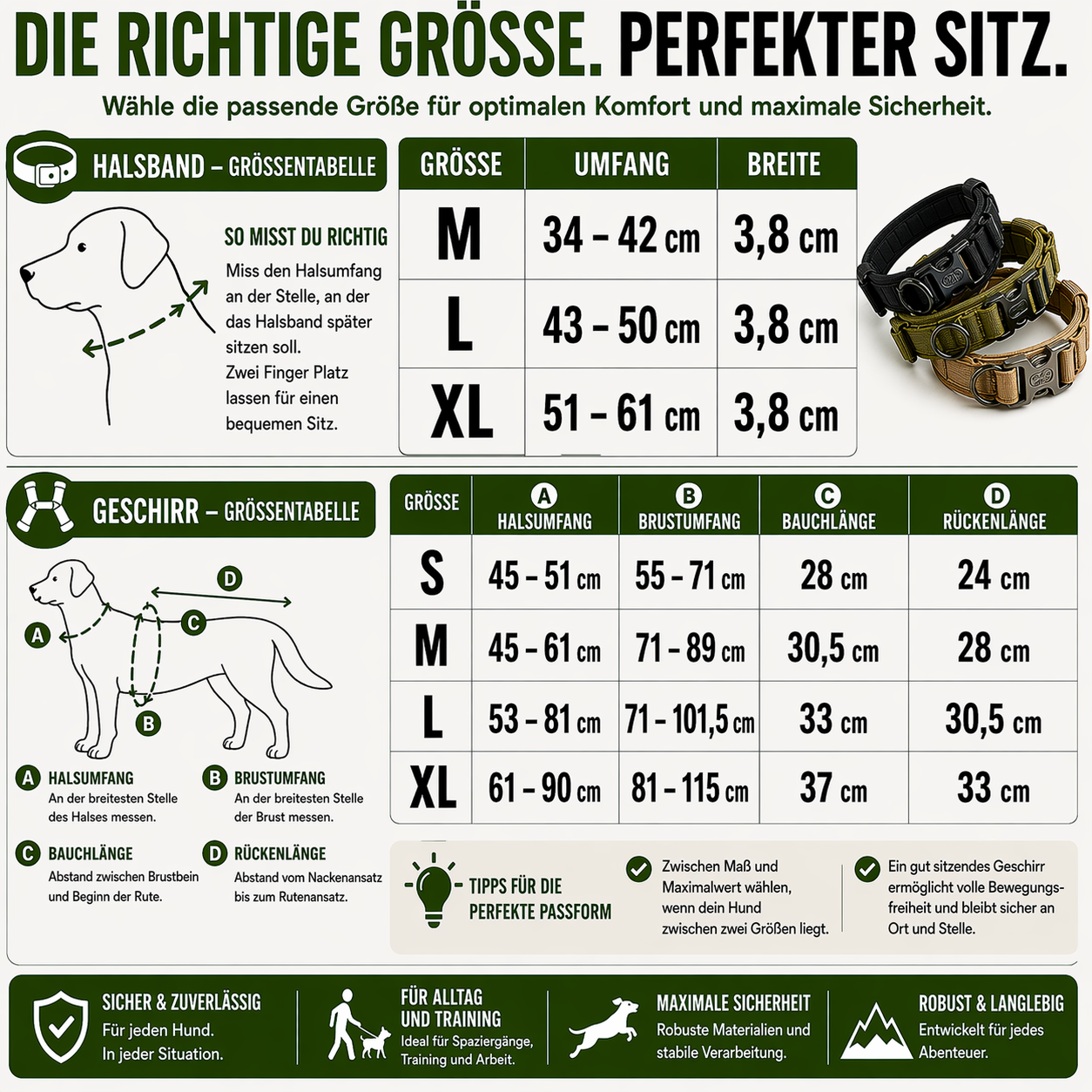 6 in 1 Komplettes Militär Hundegeschirr und Leinen-Set für Training und Spaziergänge