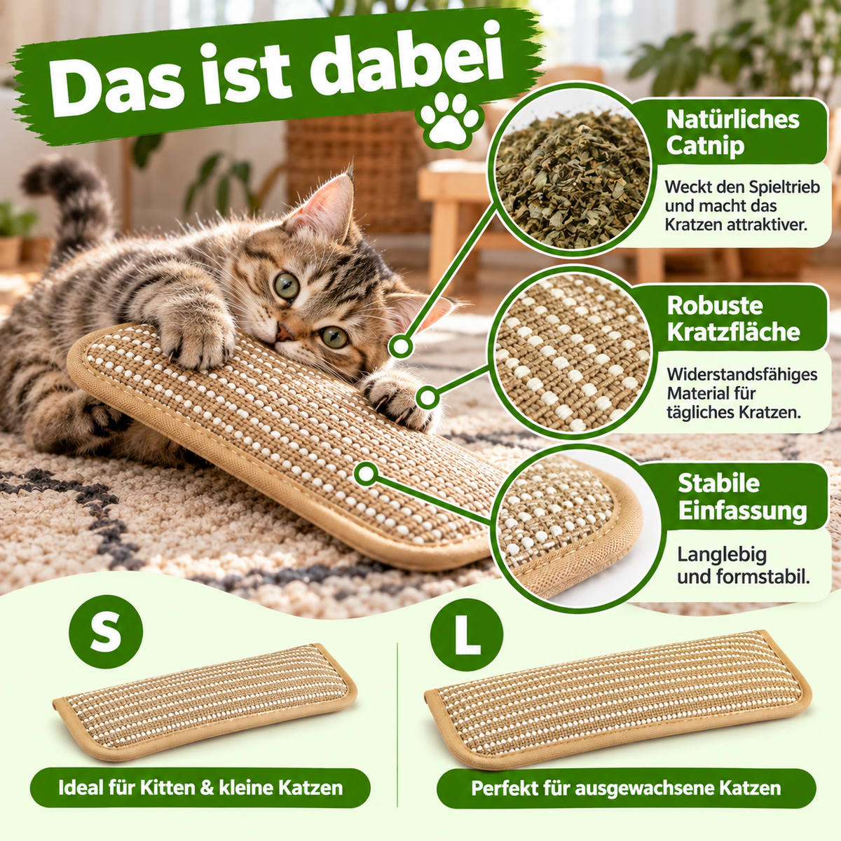 Kratzkissen für Katzen mit Catnip langlebig und robust