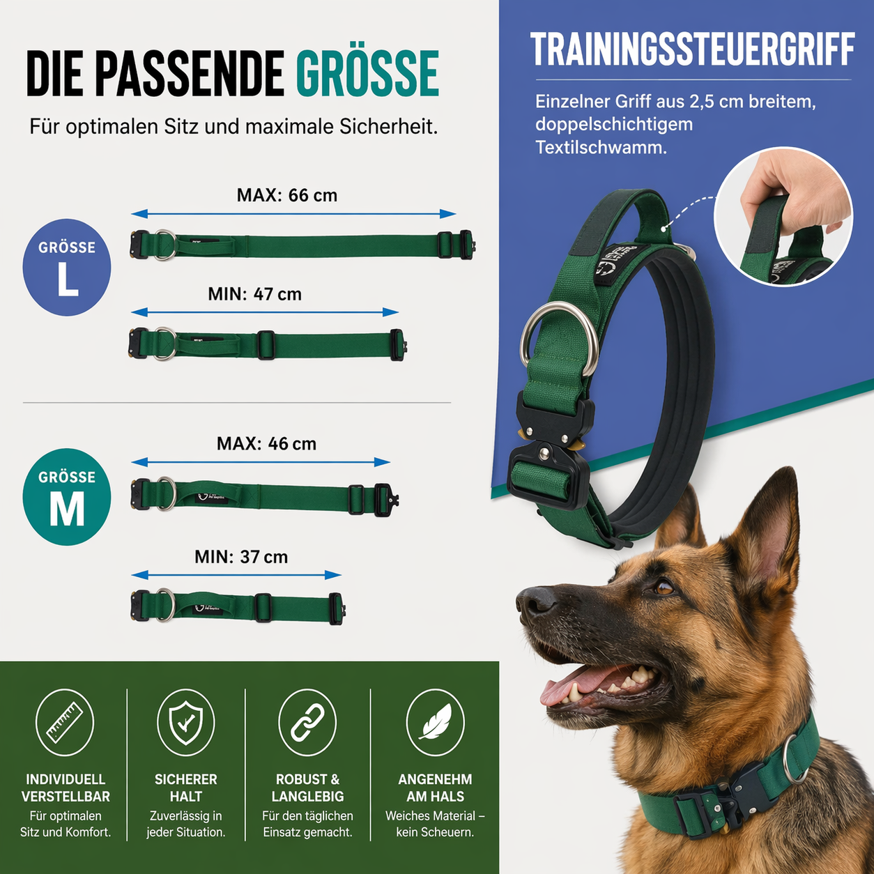 Taktisches Hundehalsband mit Metall-Schnalle & Griff