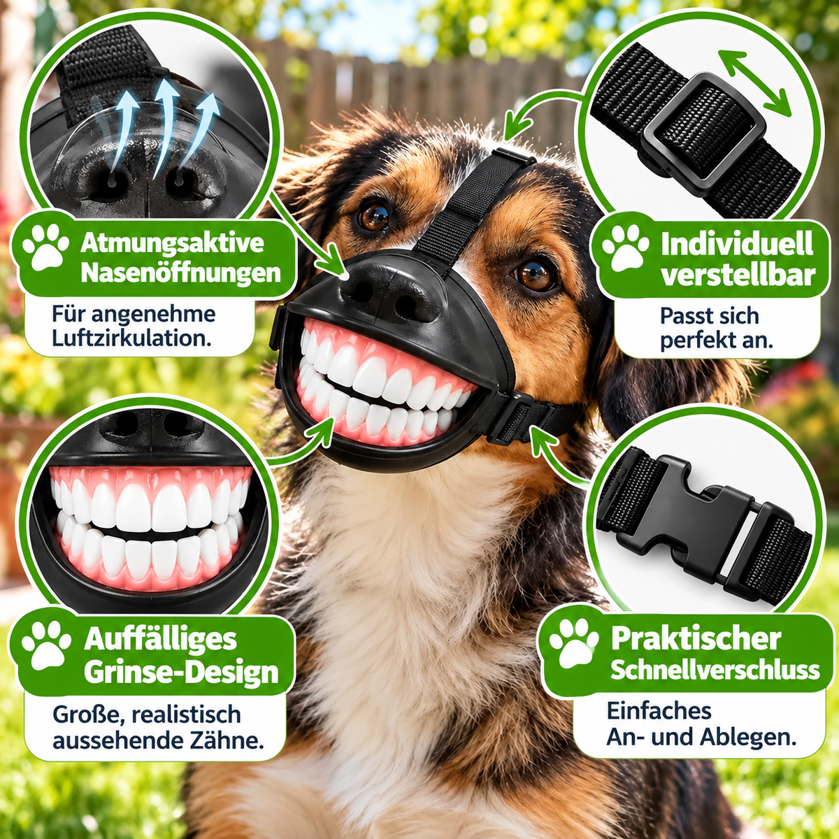 Lustiger Hunde-Maulkorb mit Grinsezähnen