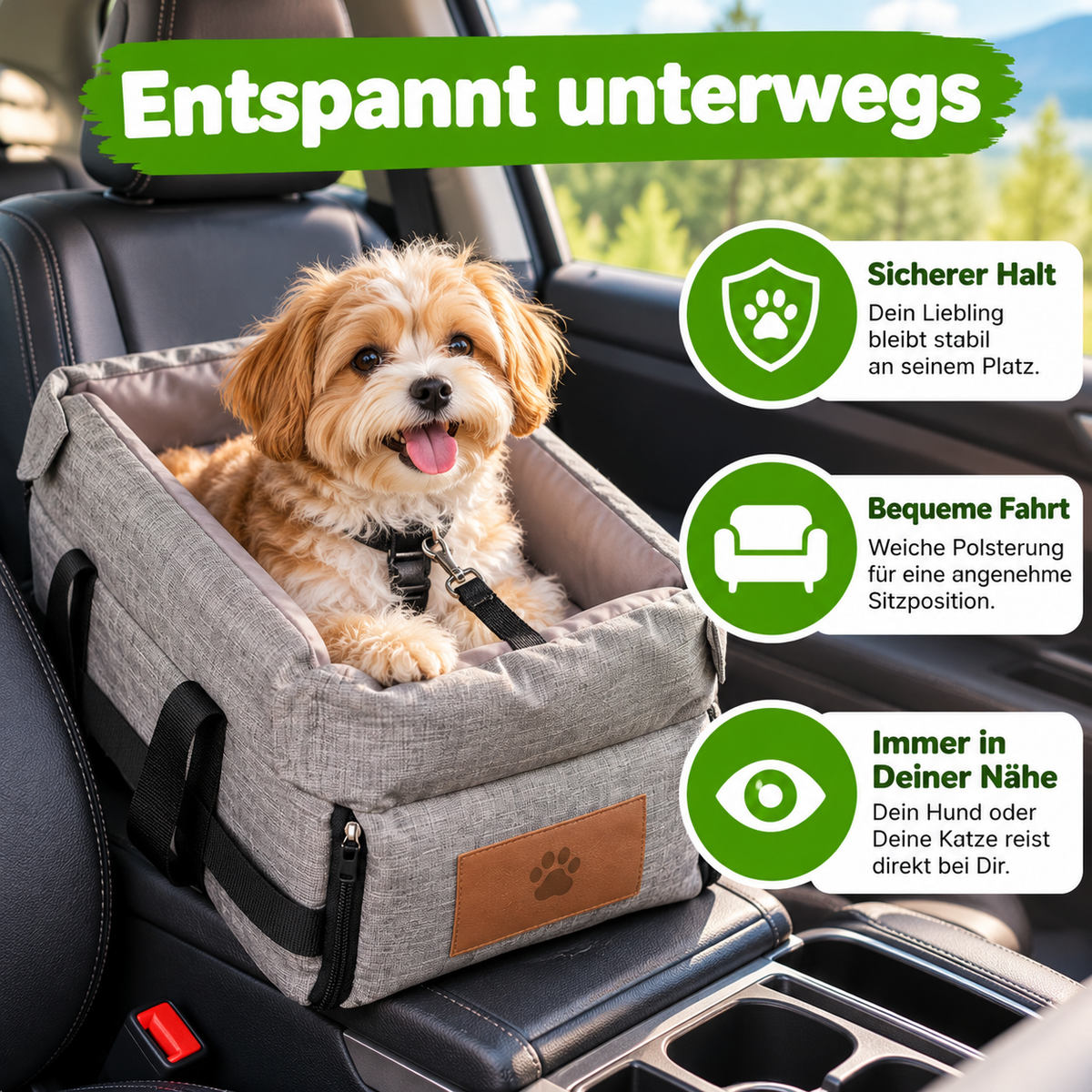 Auto Hundesitz für Mittelkonsole kleine Hunde & Katzen