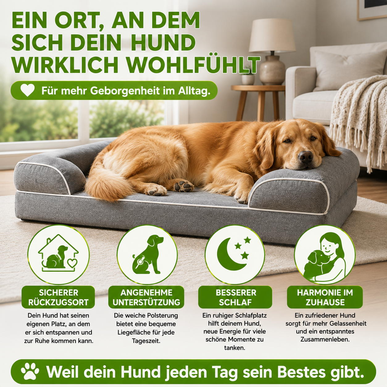 Waschbares Hundesofa mit Memory-Schaum und Wendekissen
