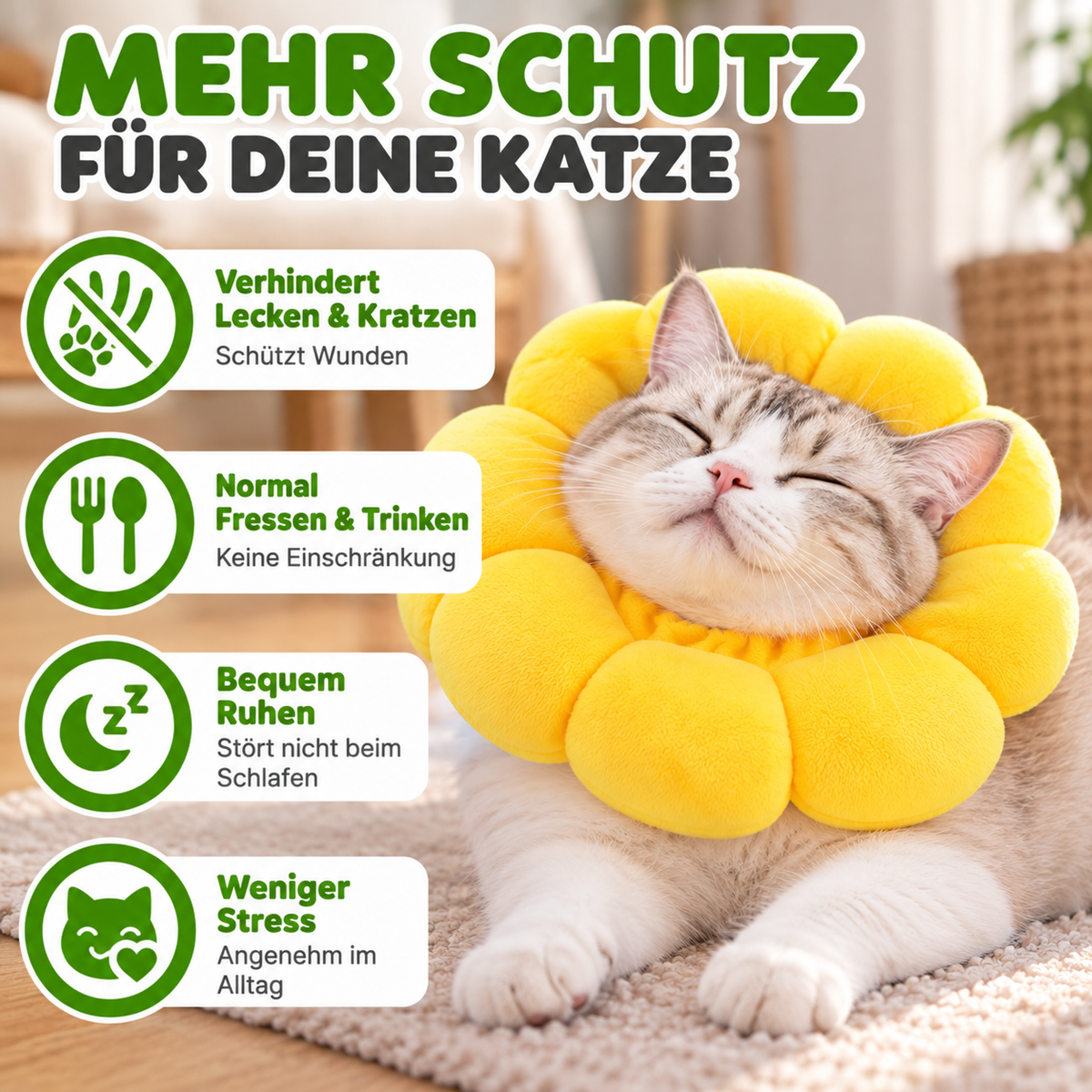 Weiche Sonnenblumen Schutzkrause für Katzen