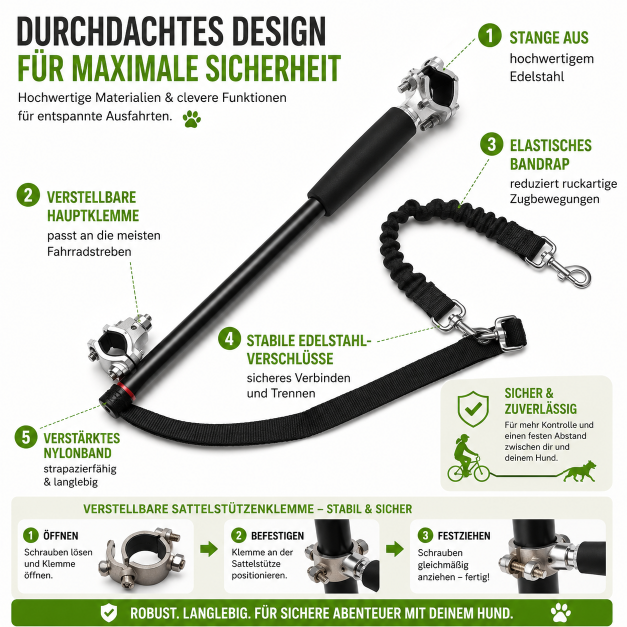 Fahrradleine für Hunde mit Abstandshalter & Stoßdämpfung