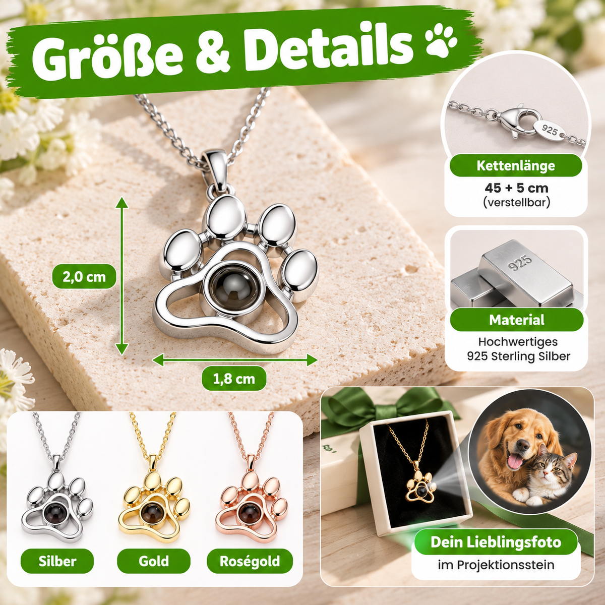 Personalisierte Foto Halskette aus 925 Sterling Silber