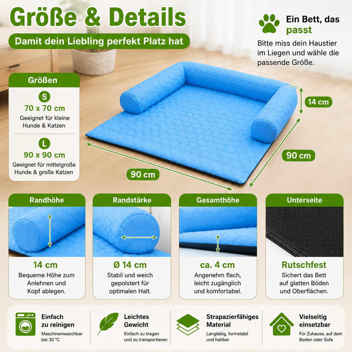 Kühlendes Sofabett mit gepolstertem Rand