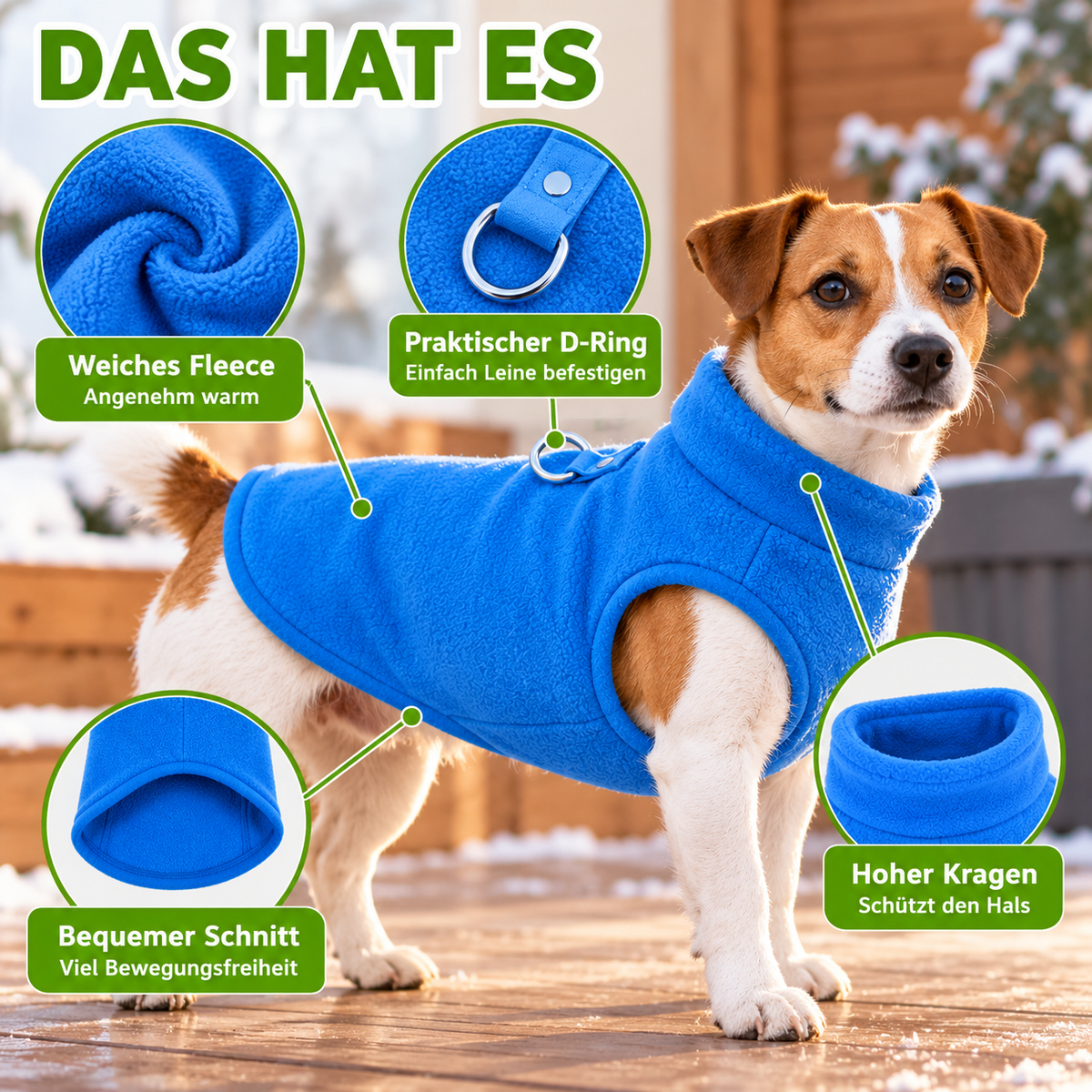 Hunde-Winterjacke aus Fleece mit D-Ring
