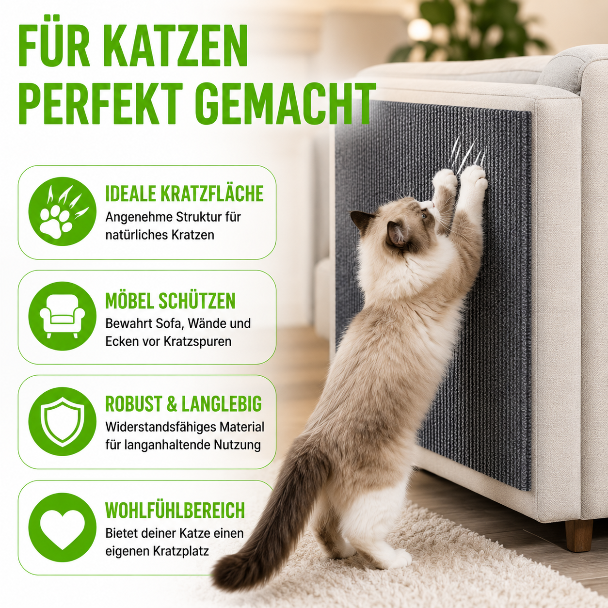Hochwertige Katzenkratzmatte für Möbel & Wände