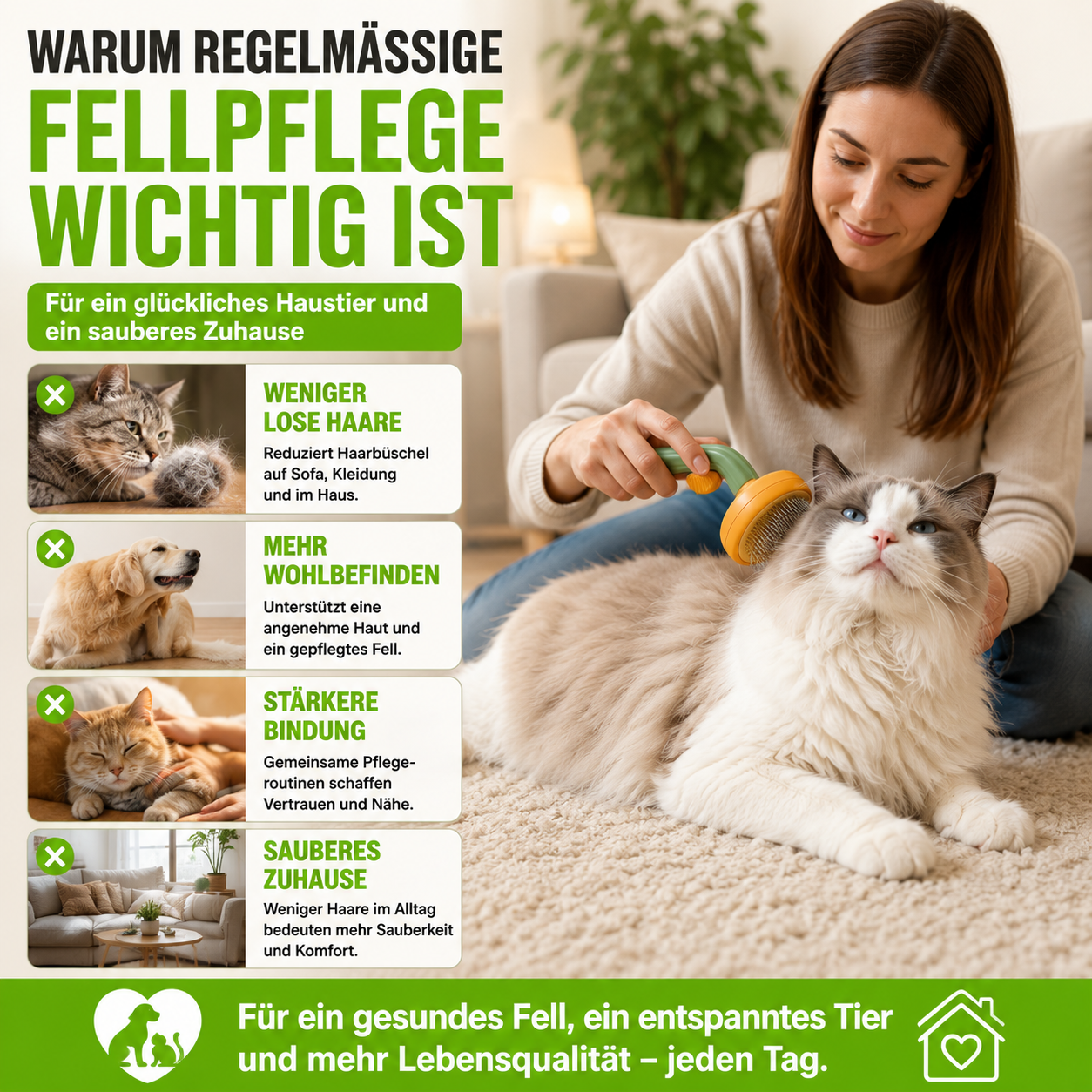 Selbstreinigende Fellpflegebürste mit Ein-Klick-Haarentfernung