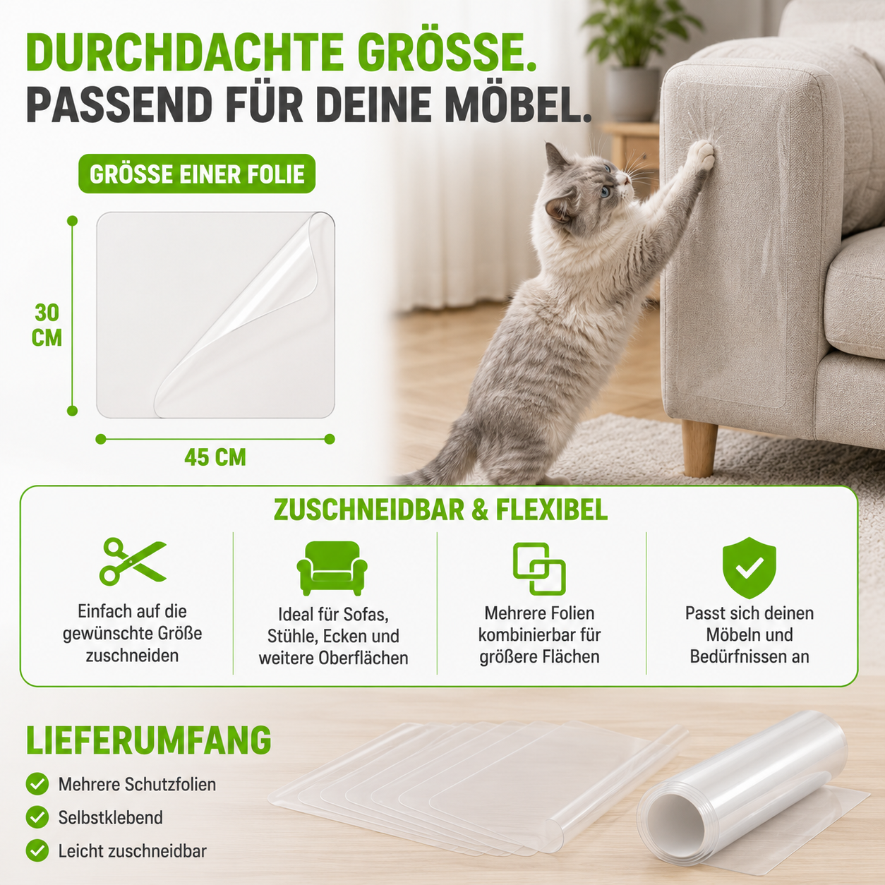 Transparenter Kratzschutz für Sofa & Möbel