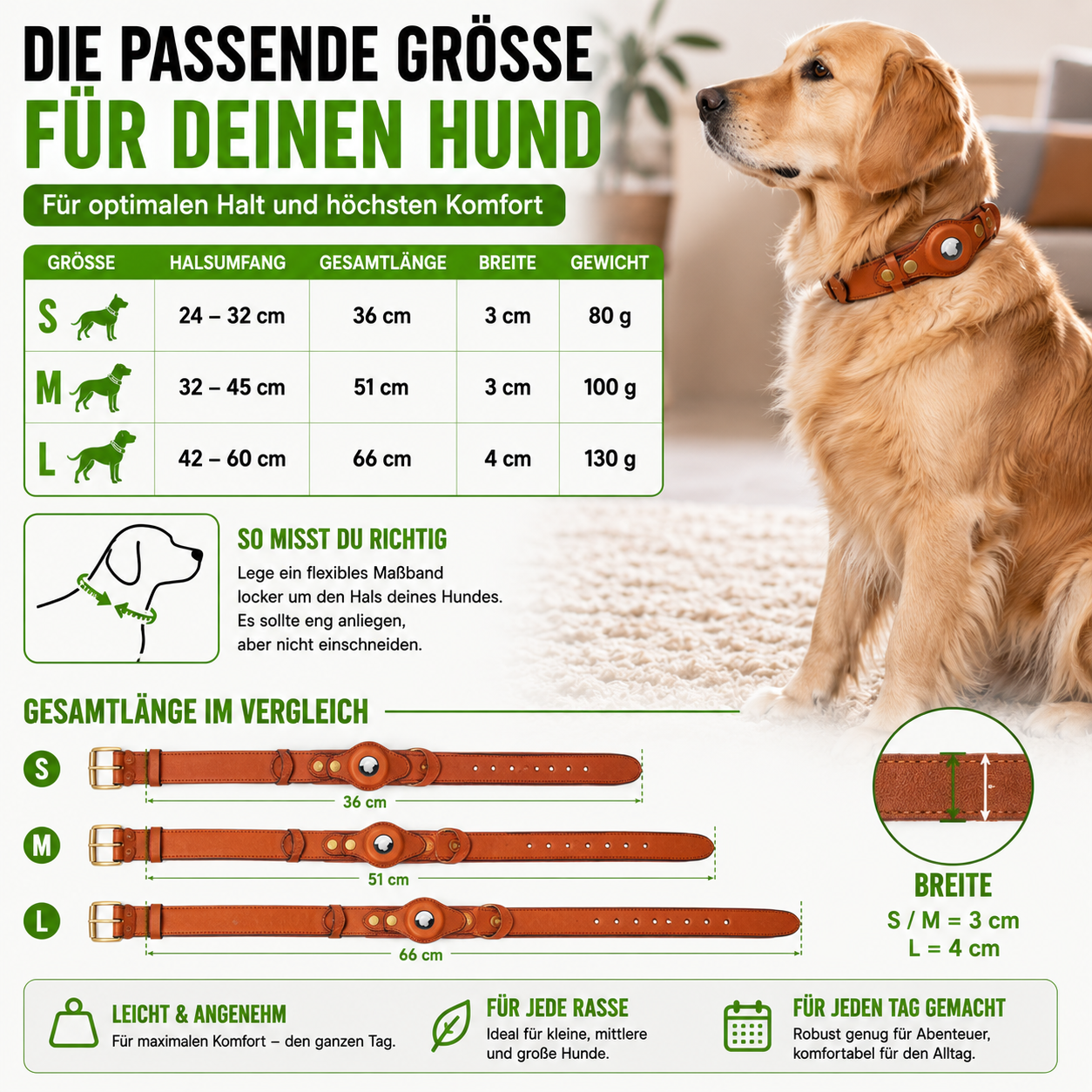 Echtes Lederhalsband mit Airtag-Halter für Hunde