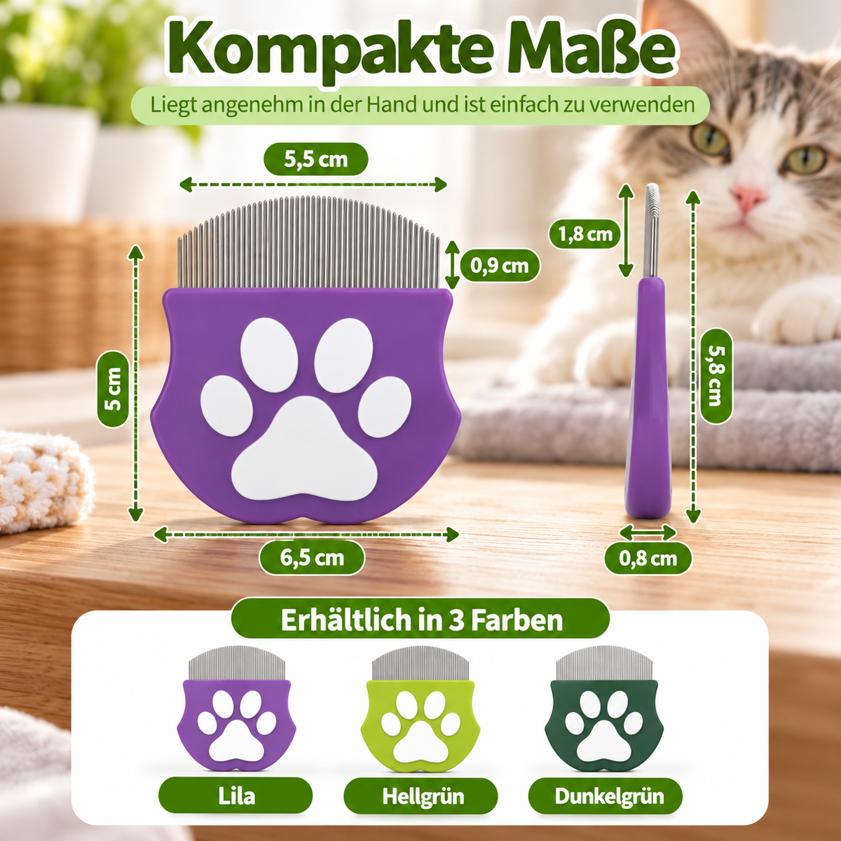 Flohkamm für Hunde & Katzen mit gebogenen Zinken