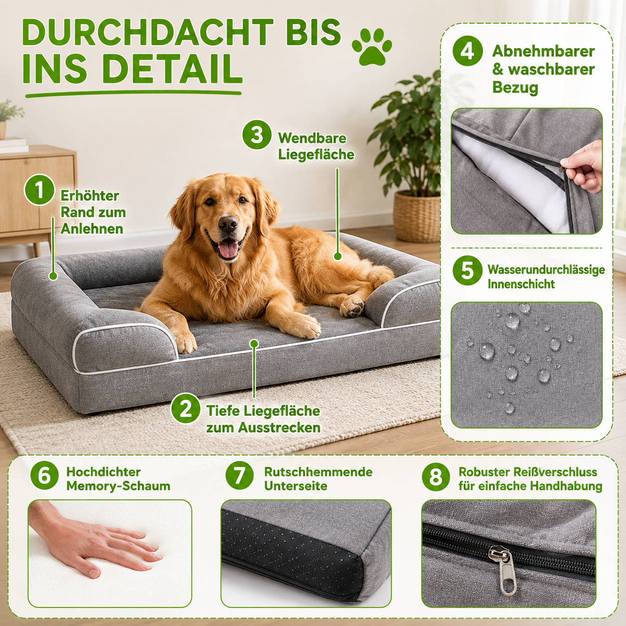 Waschbares Hundesofa mit Memory-Schaum und Wendekissen