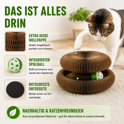 Magisches Katzen-Kratzspielzeug mit Spielball & extra dicker Wellpappe