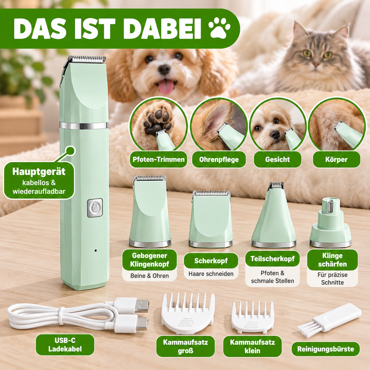 4-in-1 Haustier-Trimmer wasserdicht & leise