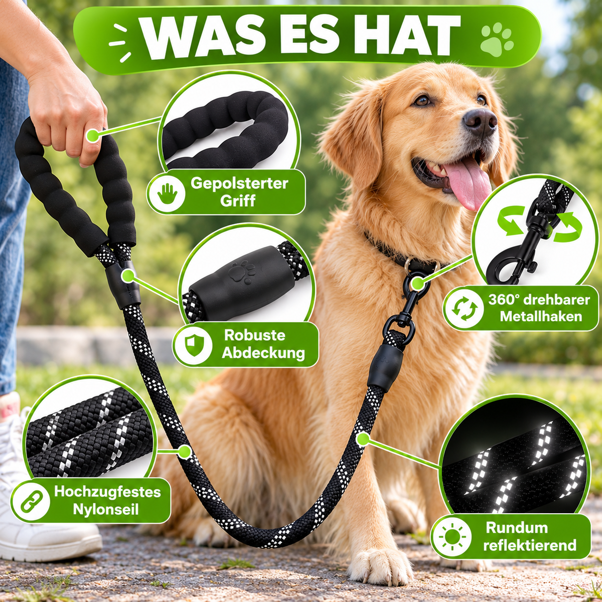 Reflektierende Sicherheitsleine für Hunde