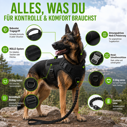 2 in 1 Komplettes Militär Hundegeschirr und Leinen-Set für Training und Spaziergänge