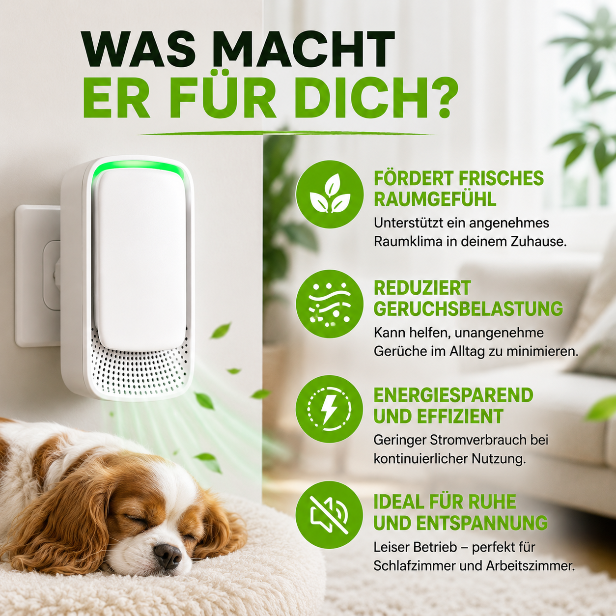 Kompakter Luftreiniger mit Negativ-Ionen