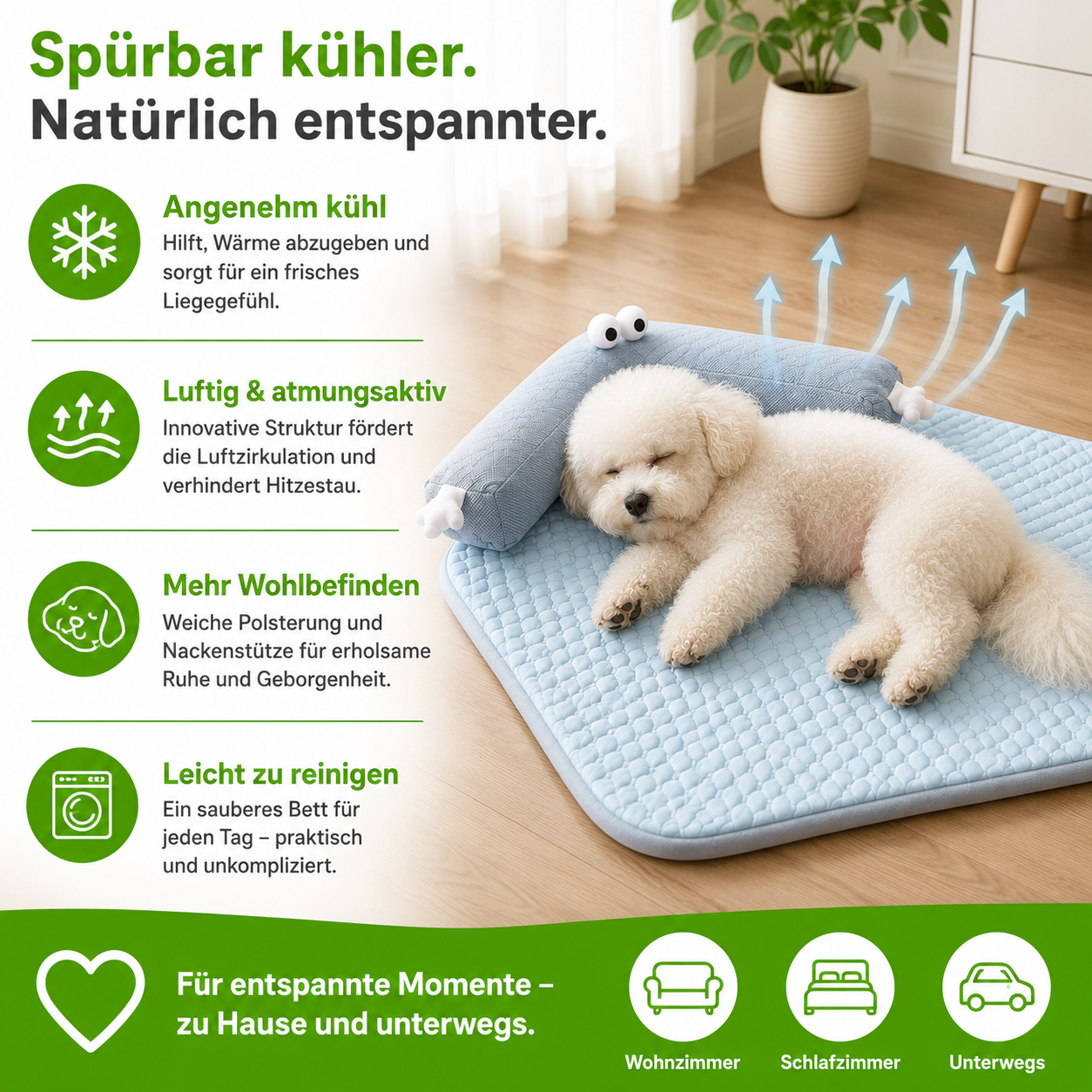 Kühlendes Haustierbett mit Nackenstütze