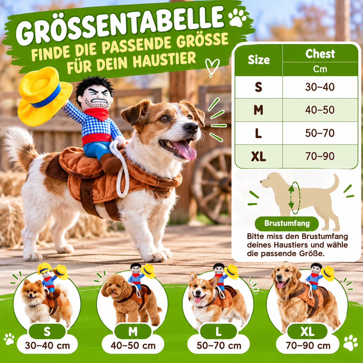 Cowboy-Kostüm für Hunde & Katzen mit Reiterfigur