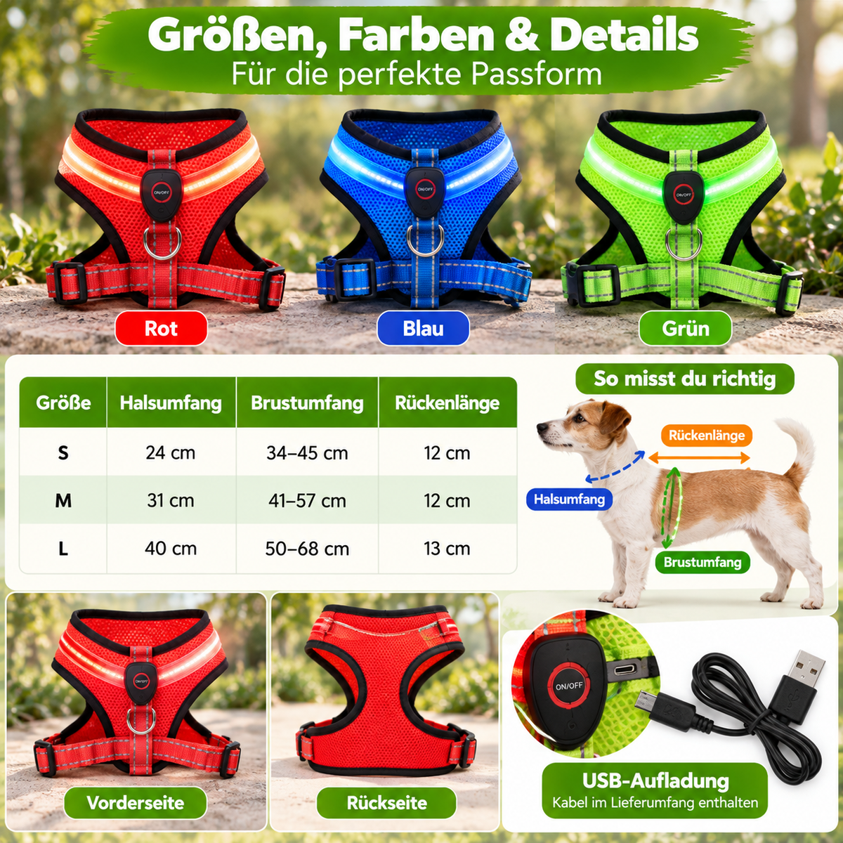 LED-Hundegeschirr mit USB-Aufladung