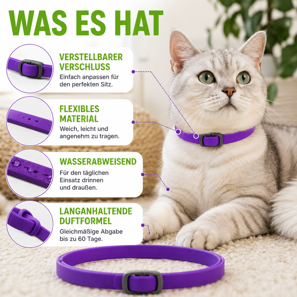 Verstellbares Beruhigungshalsband mit 60 Tagen Duftwirkung