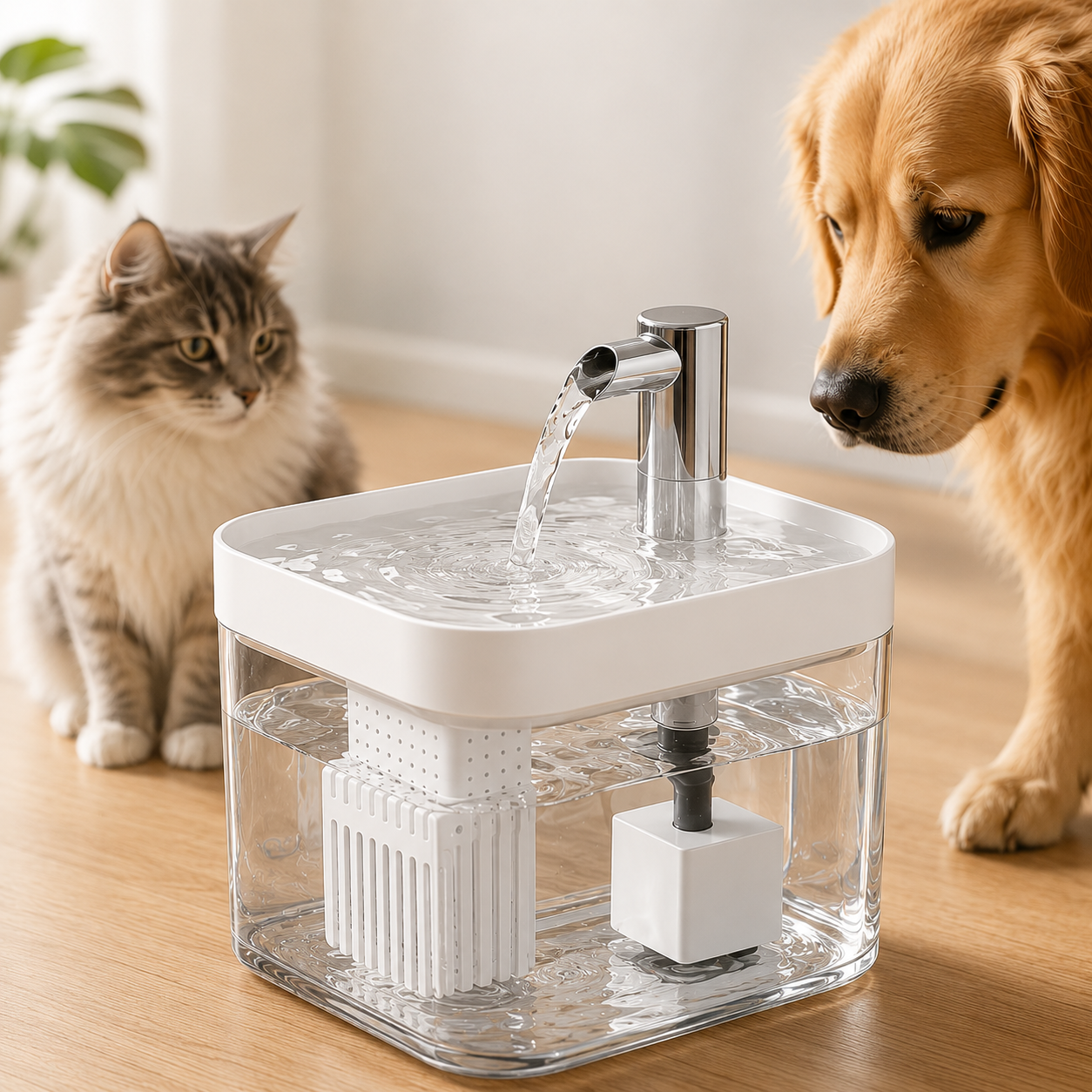 Leiser Katzen Trinkbrunnen mit Filter 1,5L