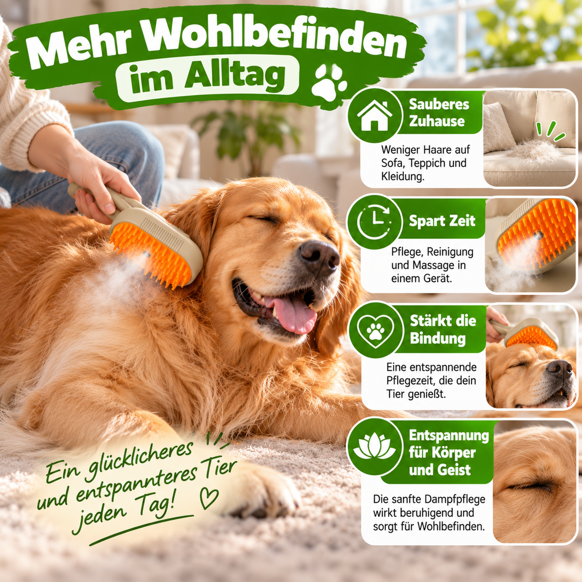 3-in-1 Elektrische Dampfbürste für Hunde & Katzen
