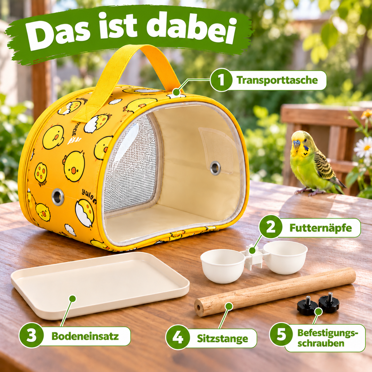 Tragbare Vogeltransporttasche mit Sitzstange