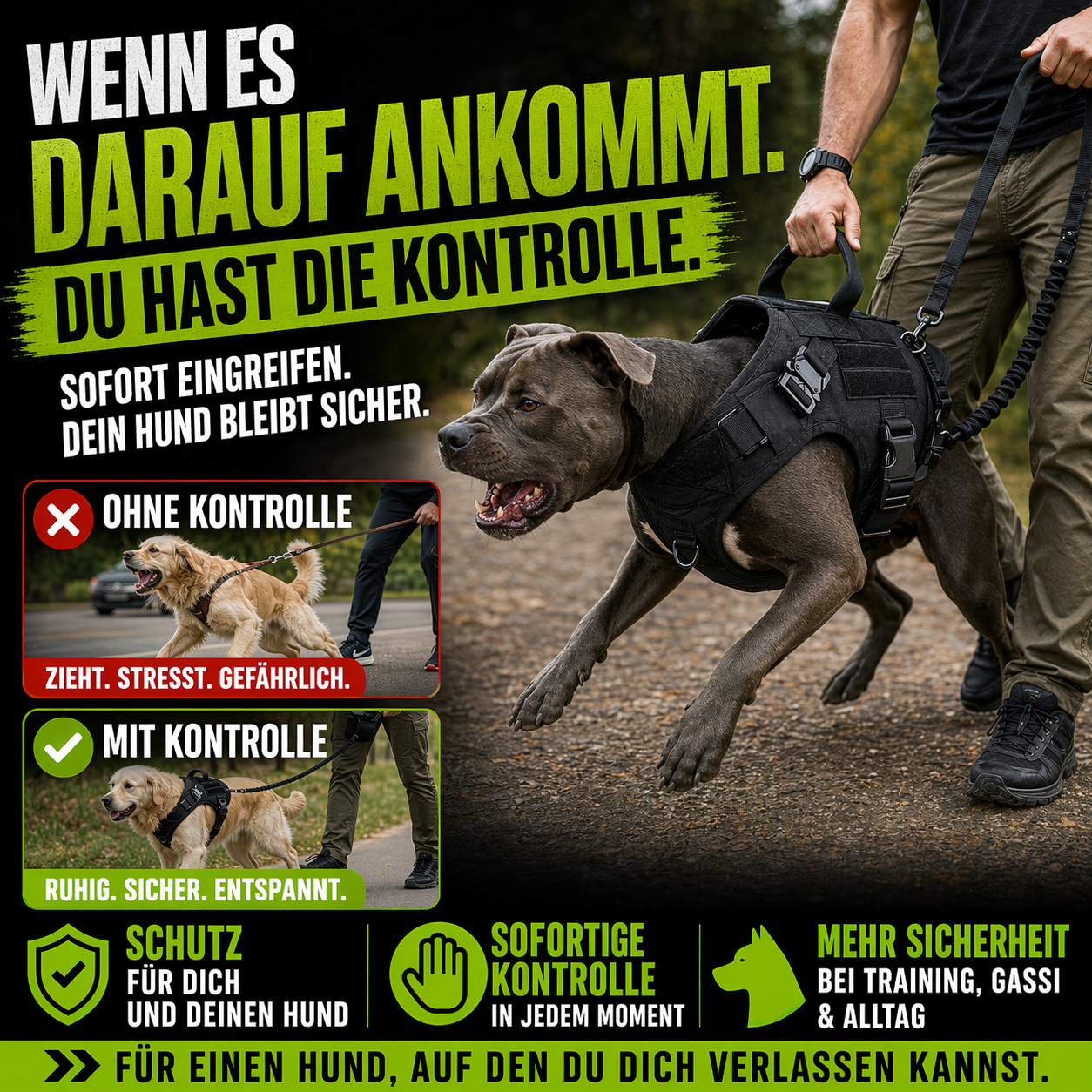 3 in 1 Komplettes Militär Hundegeschirr und Leinen-Set für Training und Spaziergänge