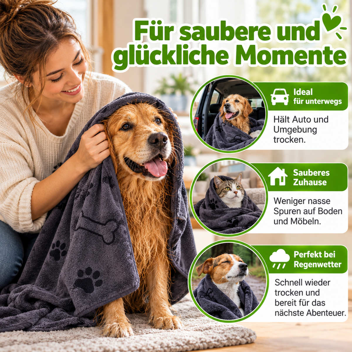 Saugstarkes Mikrofaser Haustier-Trockentuch