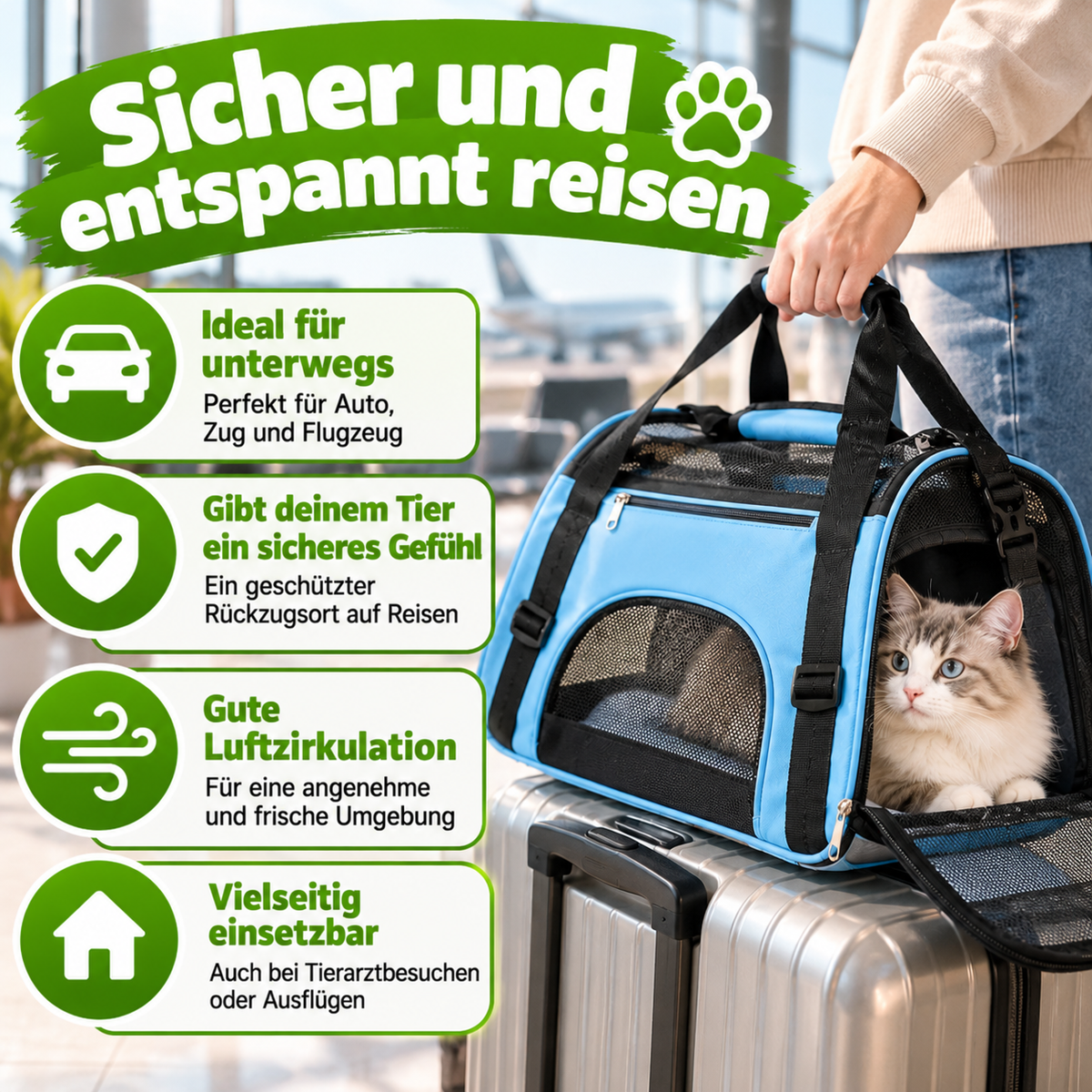 Faltbare Haustier-Tragetasche für Reisen