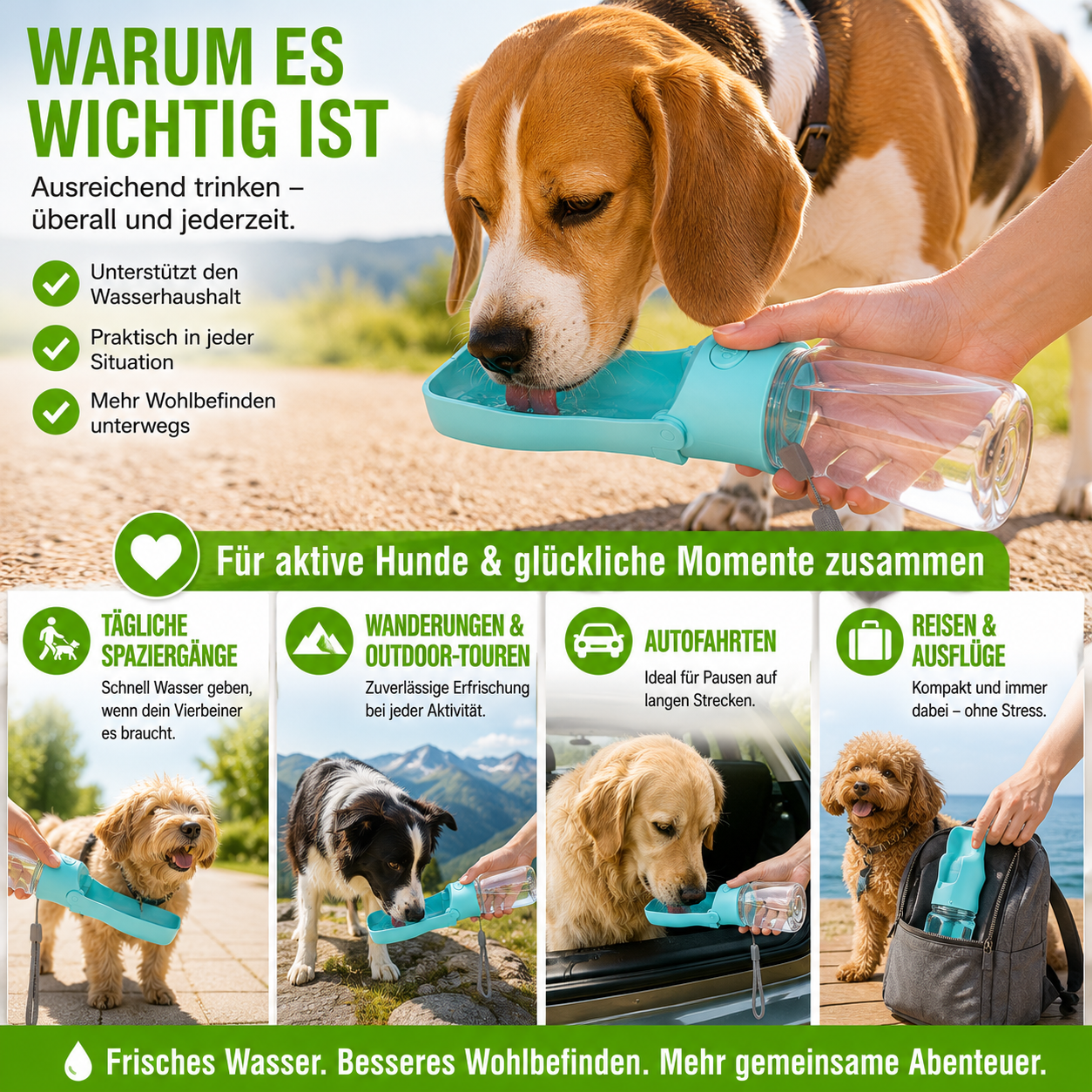 Faltbare Hunde Trinkflasche für unterwegs