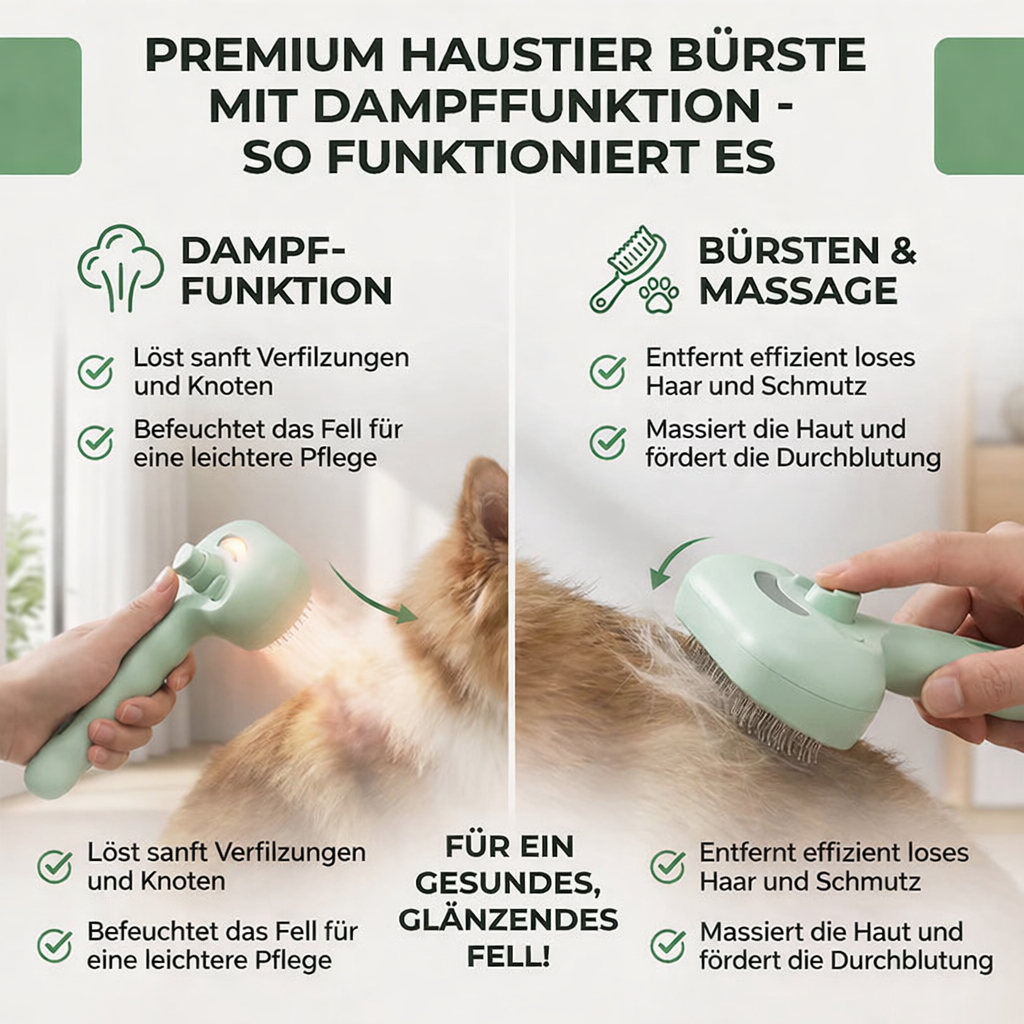 Premium Haustierbürste mit Dampffunktion