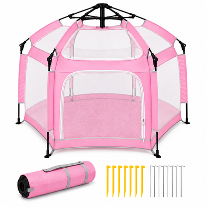 Faltbarer Hunde- & Katzenlaufstall mit Pop-Up-System Set mit Bodenankern Rosa