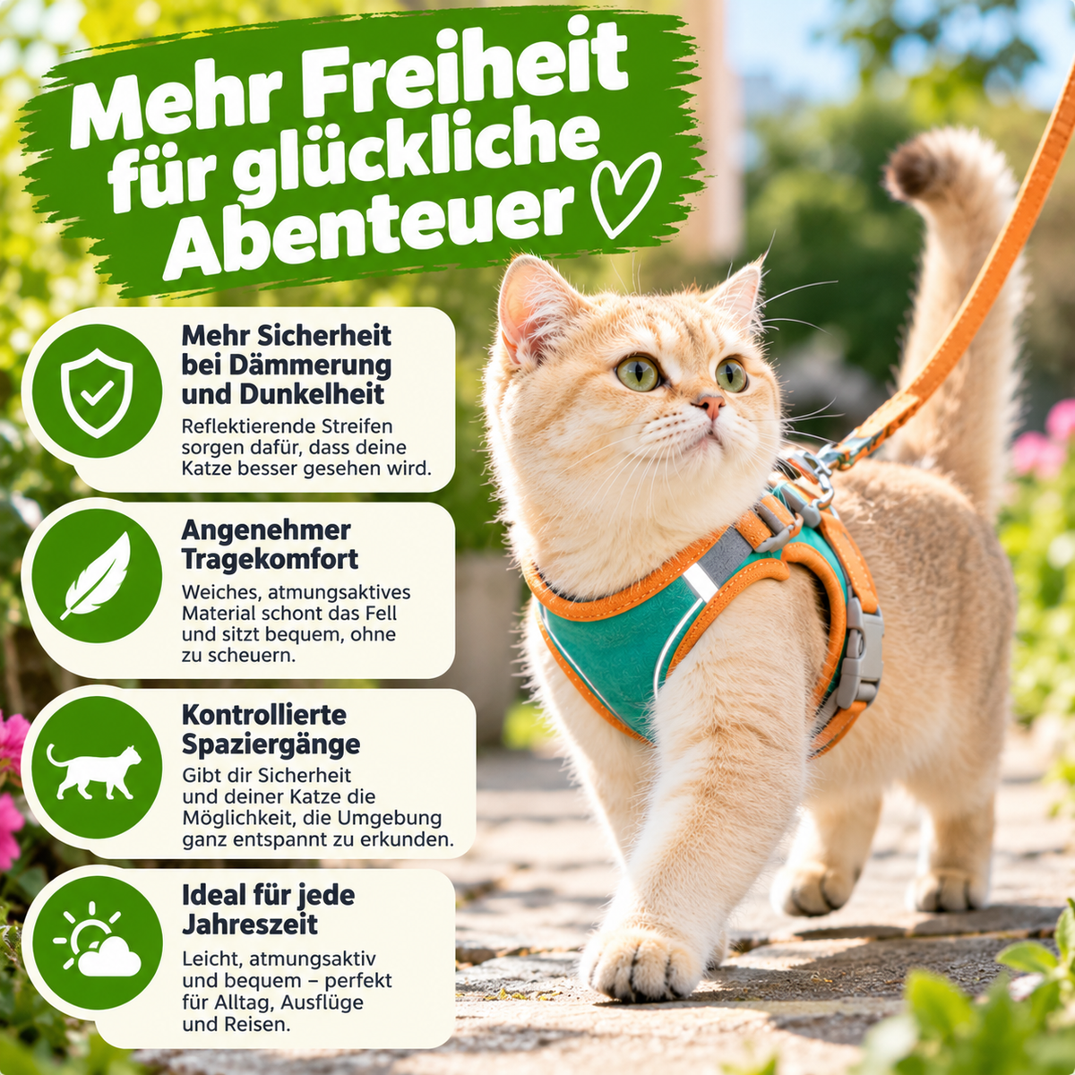 Reflektierende Katzenleine und Geschirr