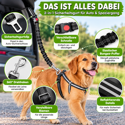 Reflektierendes 2-in-1 Hundegeschirr für Auto & Spaziergang