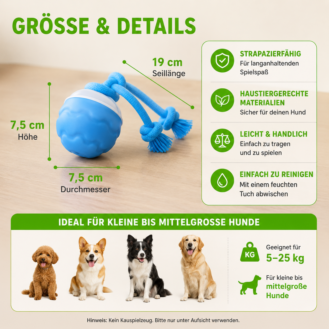 Interaktives Hunde-Spielzeug mit Bewegungssensor – USB-aufladbarer AutoKnoten mit Licht & Sound
