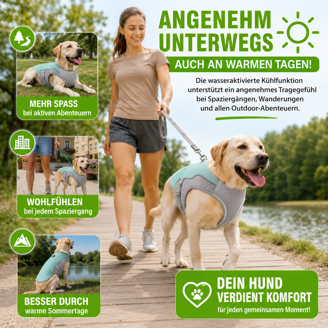 Kühlweste Hund mit Geschirr und Reflektoren
