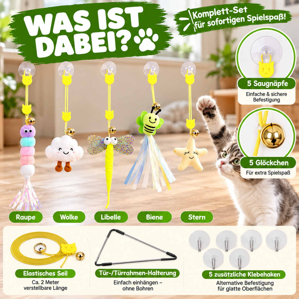 Hängendes Katzenspielzeug mit elastischem Seil