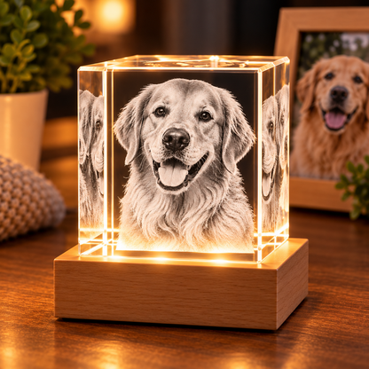 Personalisierter Haustier-Fotokristall mit 2D Gravur