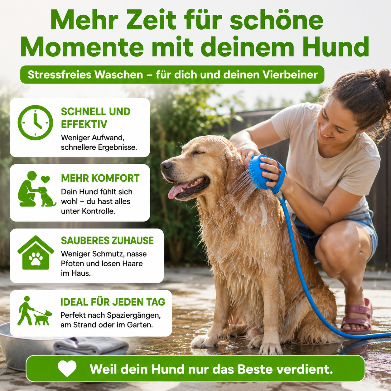 Hundedusche mit Massagebürste und Schlauch