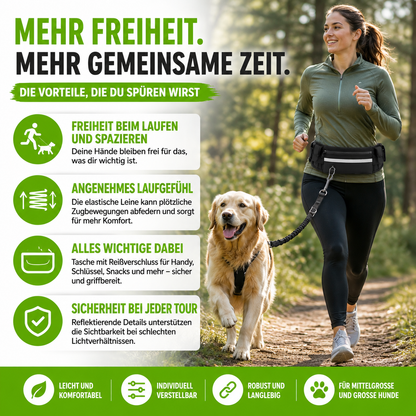 Freihand Hundeleine mit Bauchtasche & Bungee-Leine